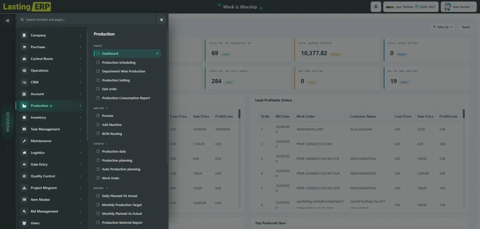 ERP for Steel & Fabrication Units dashboard
